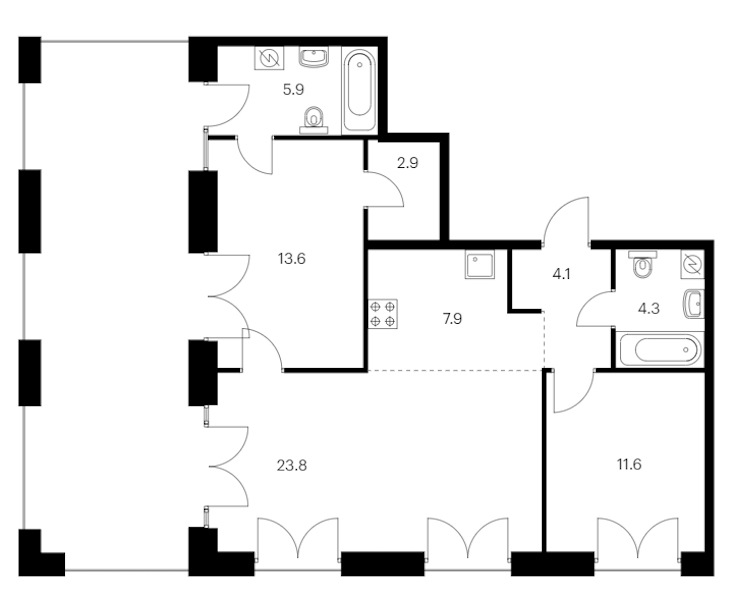 2-комнатная квартира 83.3 м², 7/7 эт., ЖК «Лермонтовский 54»